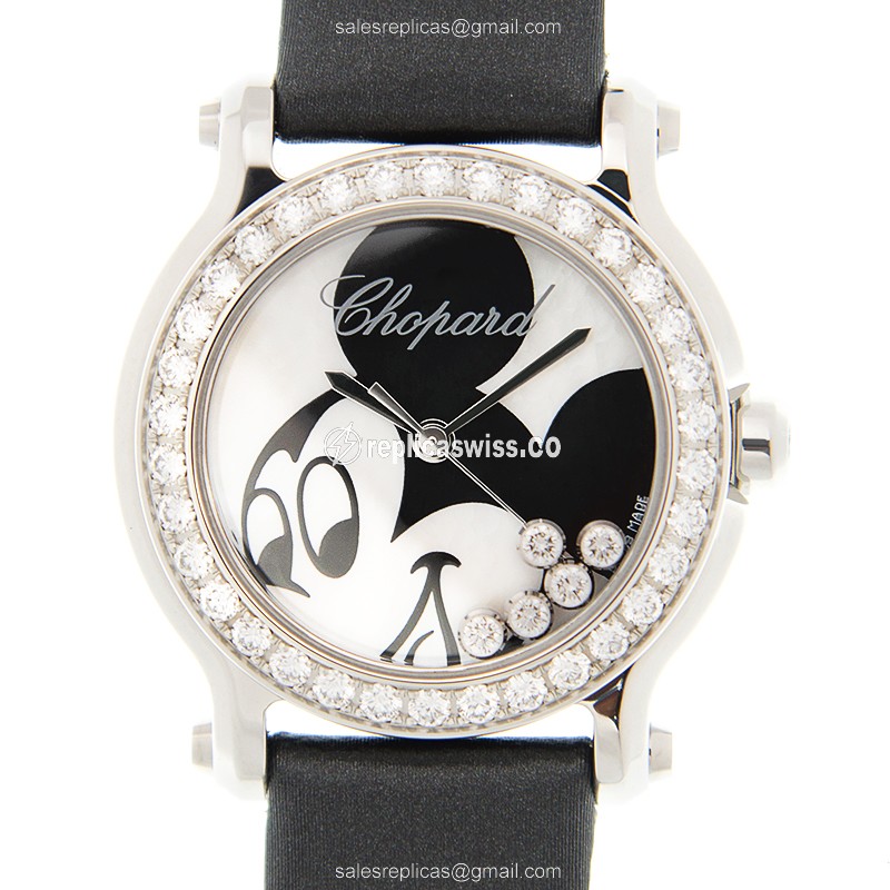 Chopard Happy Sport Quartz - Diamond Case - White Dial - Leather Black Strap